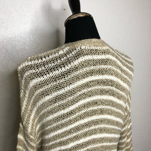 Soft Surroundings tan cream striped knit open front long cardigan sweater Small - Picture 7 of 14